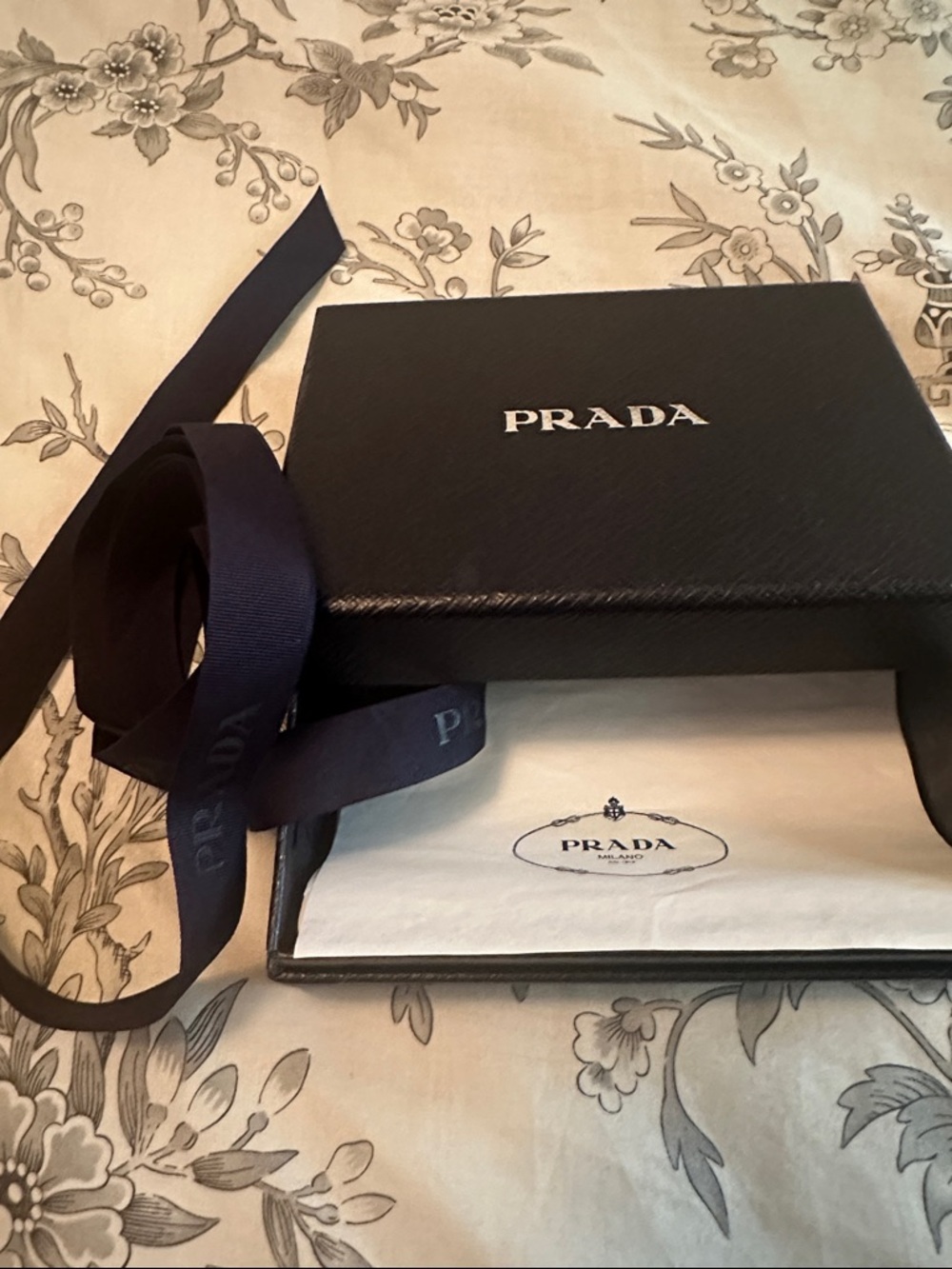 Prada Black Box with Navy Branded Ribbon